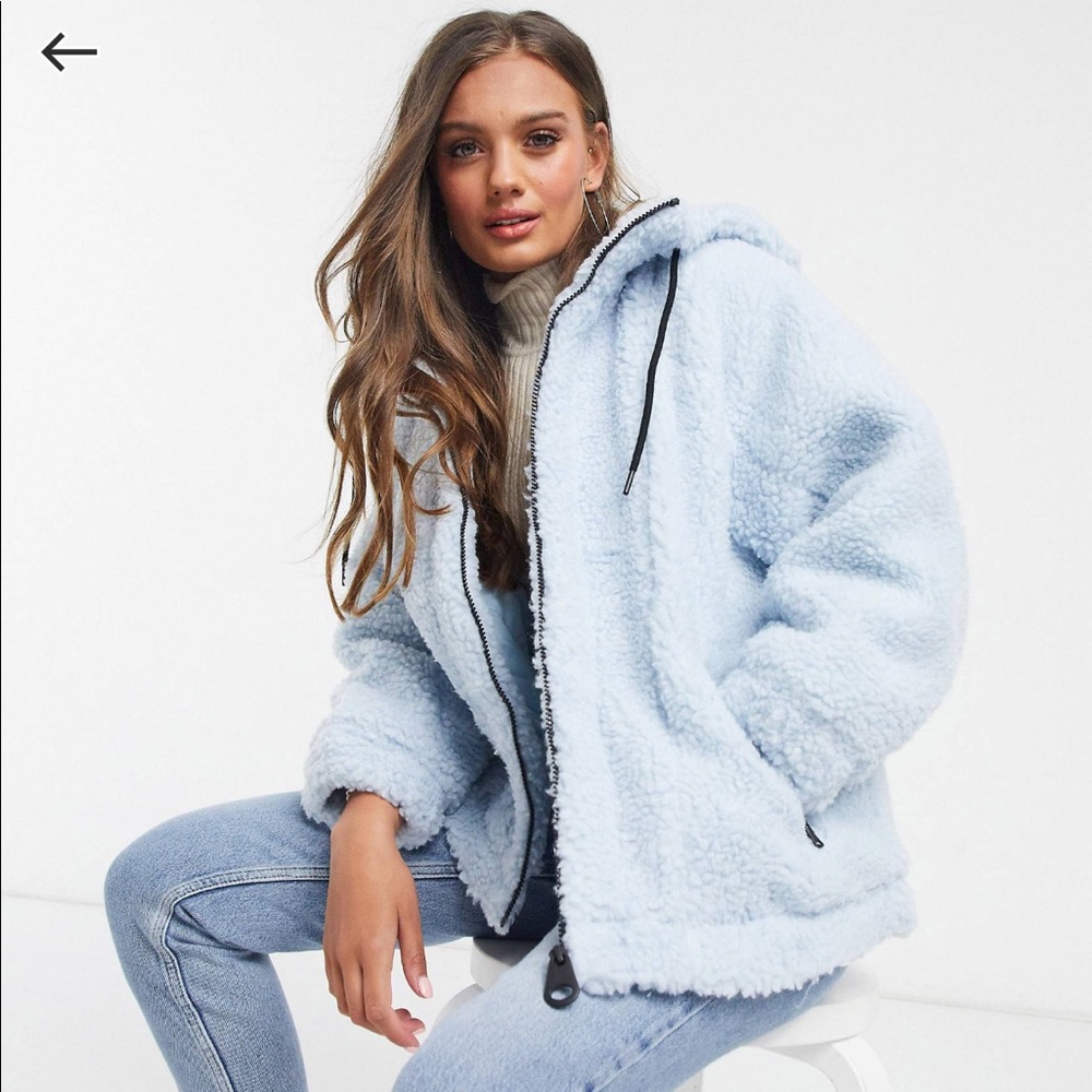 ASOS fur teddy jacket blue